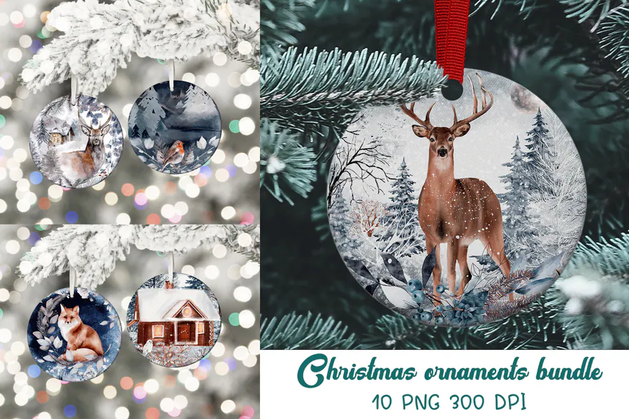 Christmas Ornament Sublimation PNG Bundl preview for sublimation ornaments