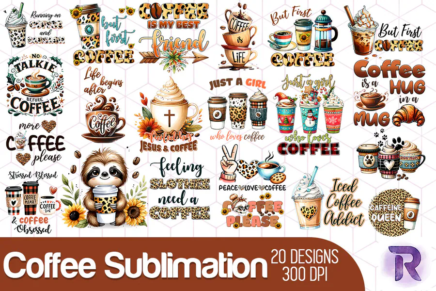 Coffee Lover PNG Collection preview for coffee sublimation designs