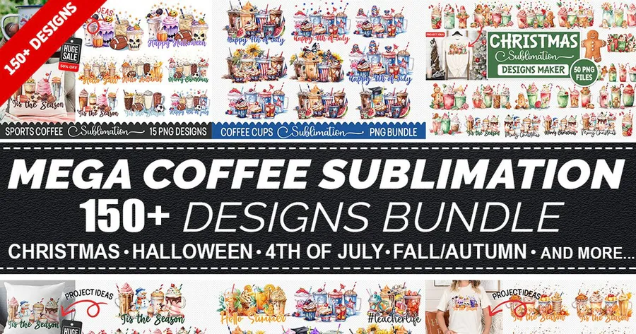 Mega Coffee Sublimation Bundle preview for coffee sublimation designs