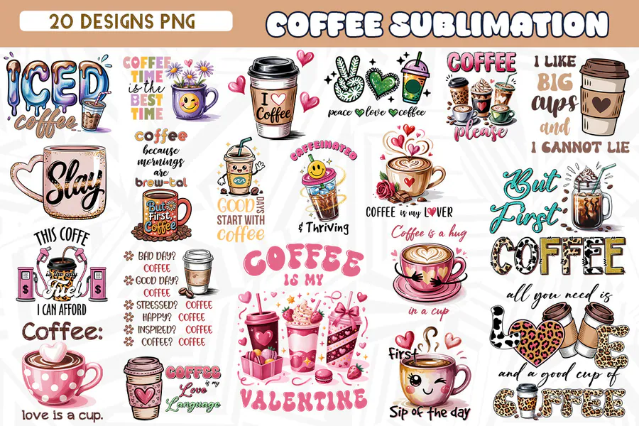 Coffee Love and Morning Quotes Collection preview for coffee sublimation designs