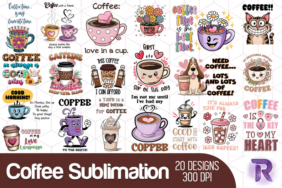 Everyday Coffee Humor Collection preview for coffee sublimation designs