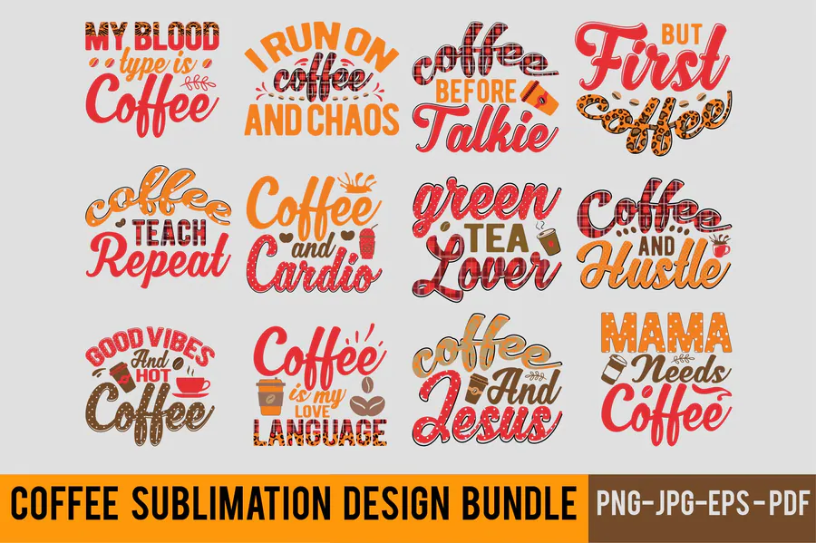 12 Red and Orange Coffee Designs preview for coffee sublimation designs