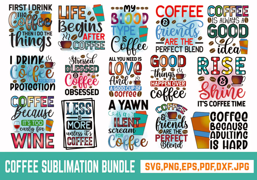 Coffee Sublimation Bundle Vol-1 preview for coffee sublimation designs