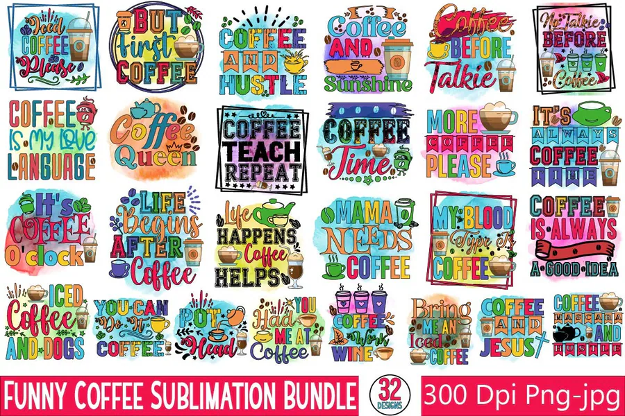 Funny Coffee Sublimation Bundle preview for coffee sublimation designs