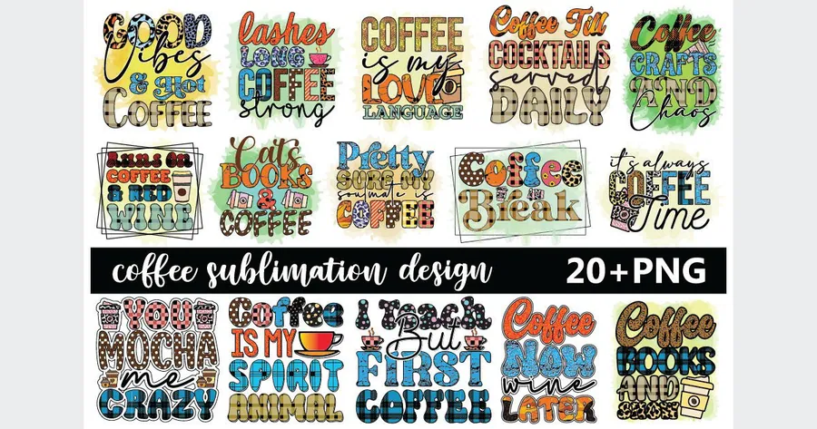 Coffee Sublimation Design Bundle preview for coffee sublimation designs