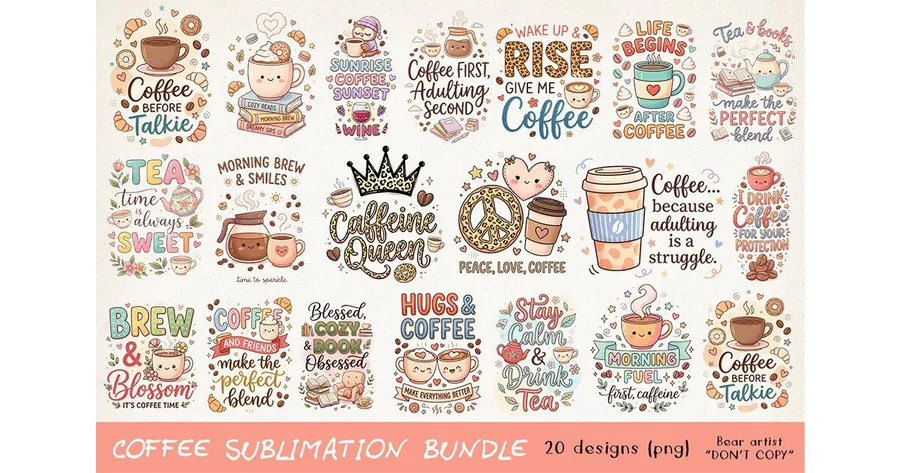 Coffee Sublimation Bundle, Coffee PNG preview for coffee sublimation designs