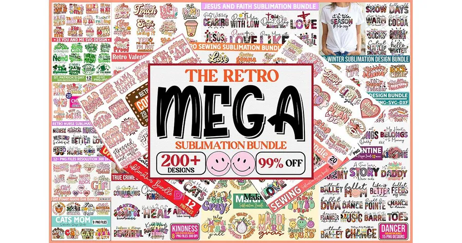 The Retro Mega Sublimation Bundle preview for coffee sublimation designs