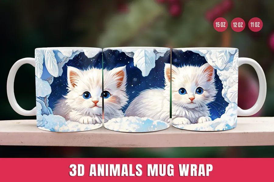 3D Cat Animal Mug Wrap Sublimation preview for coffee sublimation designs