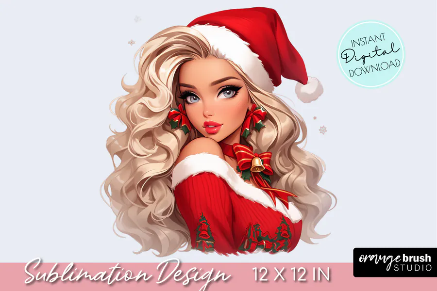 Christmas Girl in Santa Hat Sublimation preview for sublimation hat designs