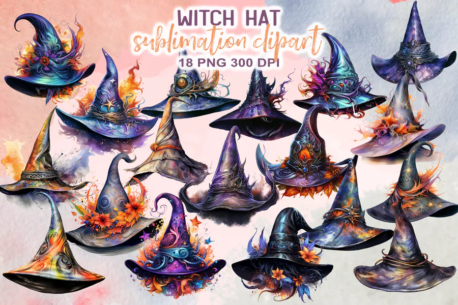 Witch Hat Sublimation Clipart preview for sublimation hat designs