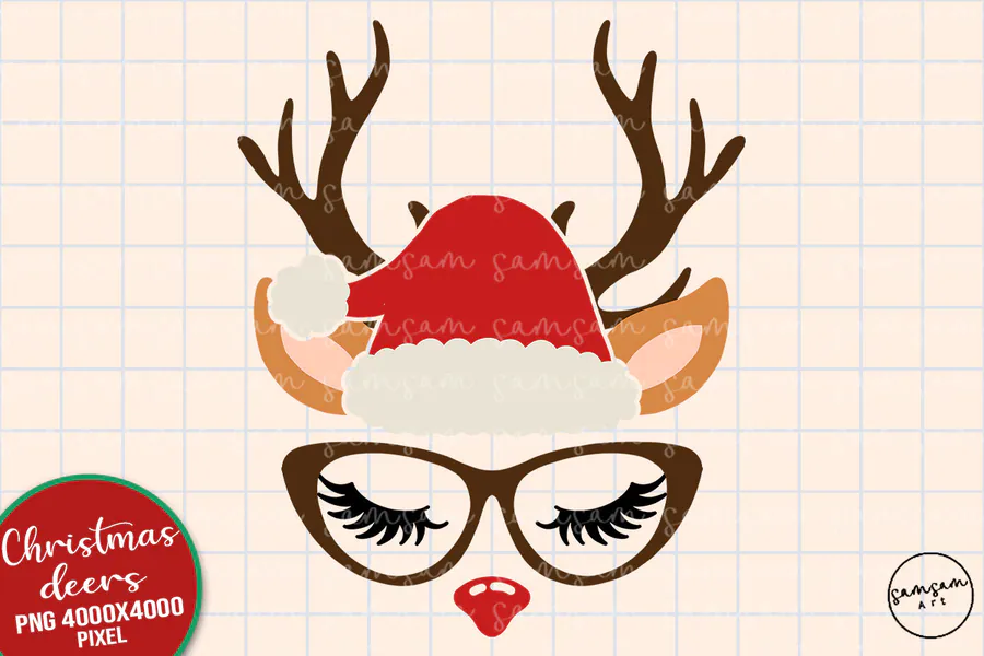 Reindeer Glasses and Santa Hat Sublimation preview for sublimation hat designs