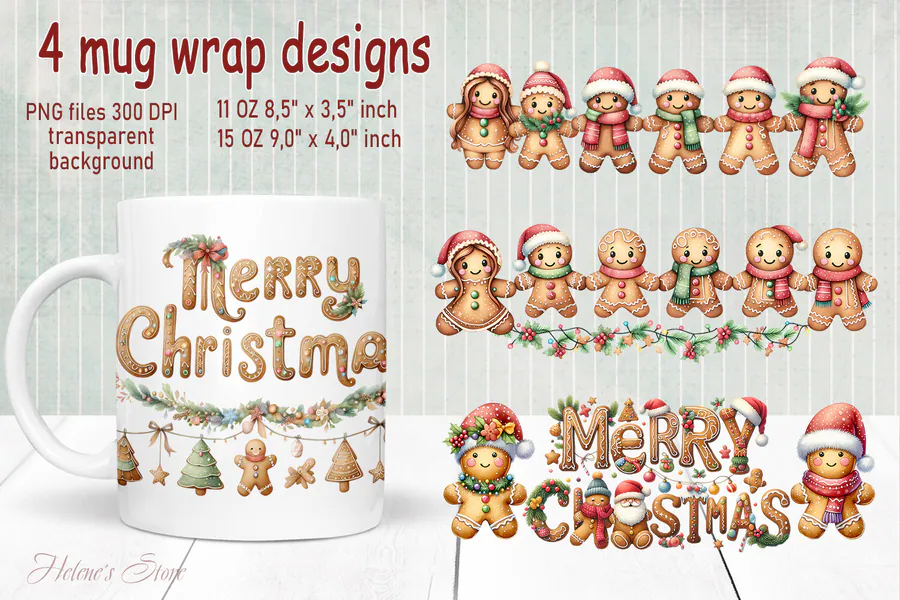 Christmas Gingerbread Mug Wrap 4 preview for sublimation mug designs
