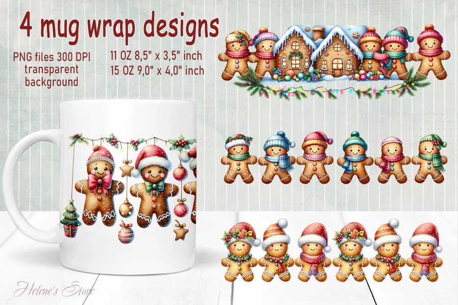 Christmas Gingerbread Mug Wrap preview for sublimation mug designs