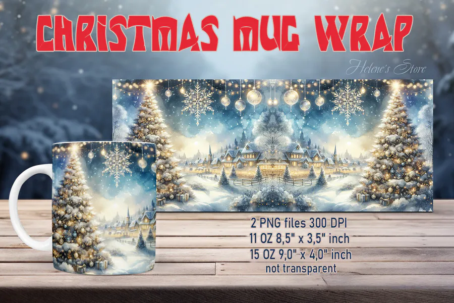 Vintage Christmas Mug Wrap preview for sublimation mug designs
