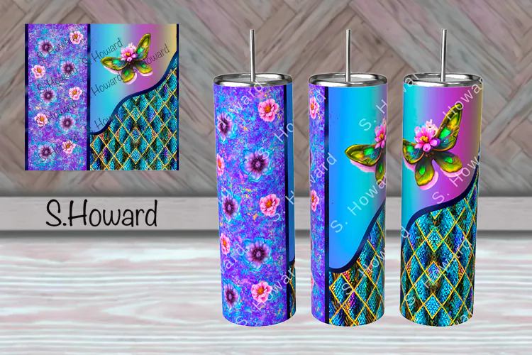 Dark Butterfly Sublimation Cup Wrap preview for cup sublimation designs
