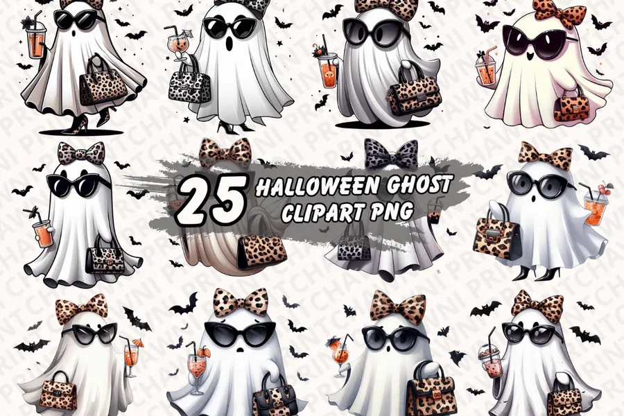 Halloween Funny Ghost Sublimation PNG Bundle preview for spooky-sweet crafts