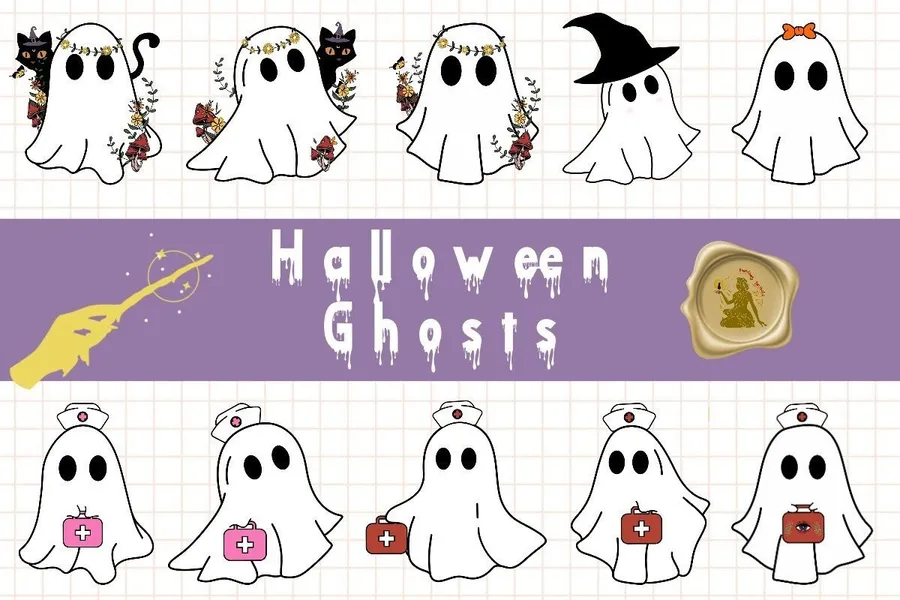 Halloween Ghost Sublimation Mega Bundle preview for spooky-sweet crafts
