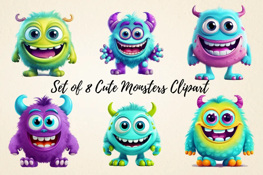 Cute Monsters Clipart Bundle preview for playful Halloween crafts