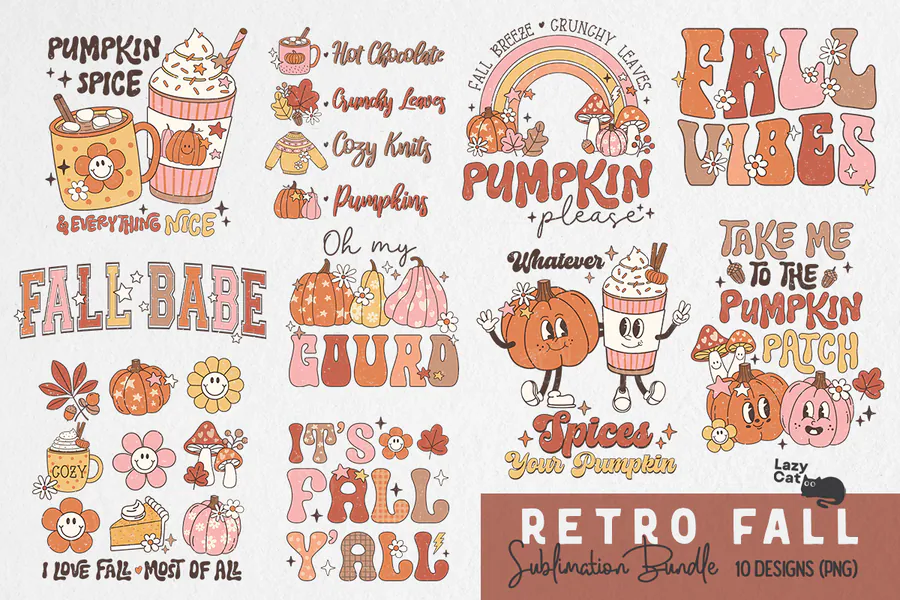 Retro Fall PNG Sublimation Bundle preview for fall sublimation