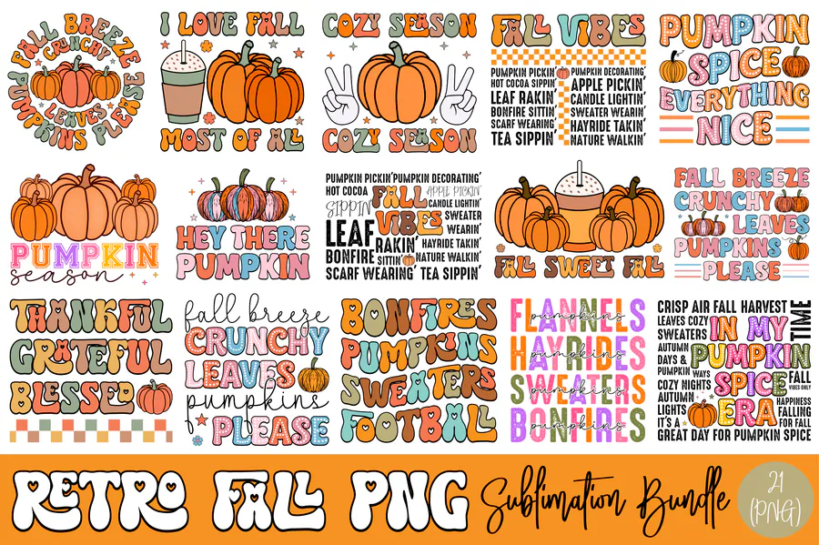 Retro Fall PNG Sublimation Bundle 2 preview for fall sublimation