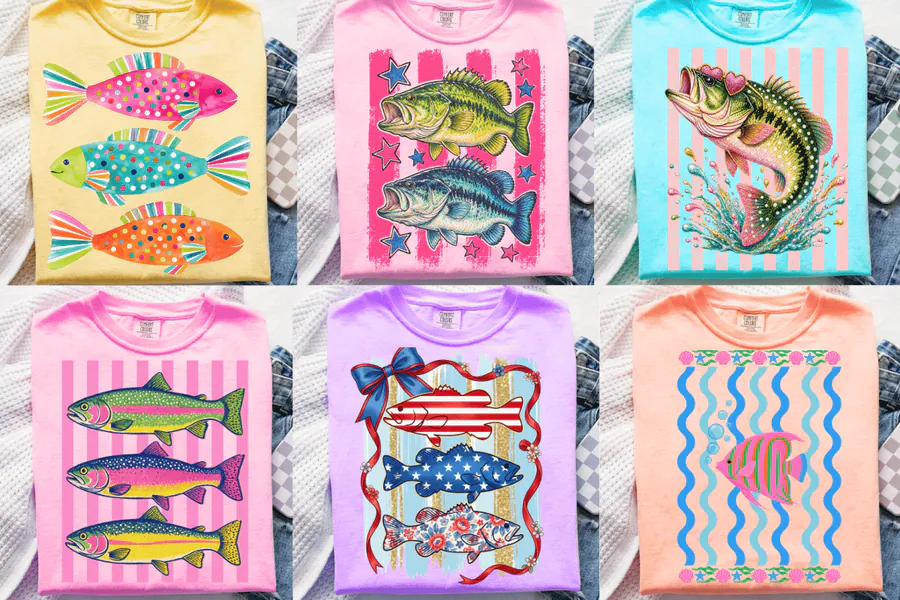 Preppy Fish PNG, Coastal Fish PNG Bundle preview for fishing sublimation