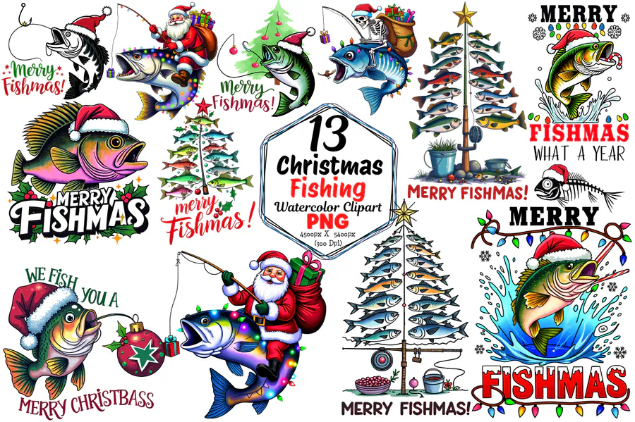 Christmas Fishing Sublimation Bundle preview for fishing sublimation
