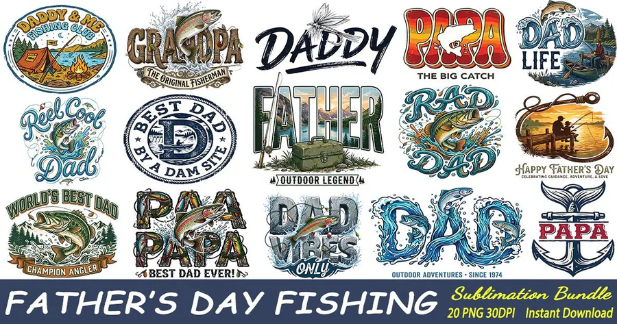 Father's Day Fishing Sublimation Bundle Bundle preview for fishing sublimation