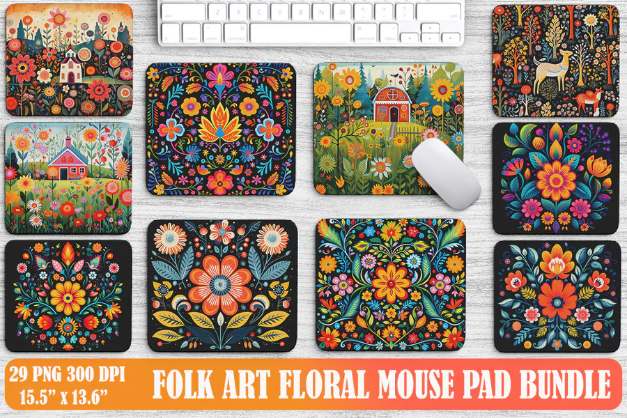 Folk Art Floral Mouse Pad Bundle preview for floral mouse pad sublimation designs