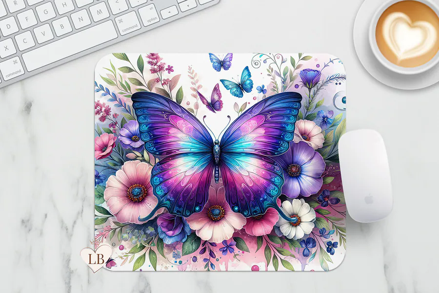 Butterfly and Floral Mouse Pad preview for floral mouse pad sublimation designs