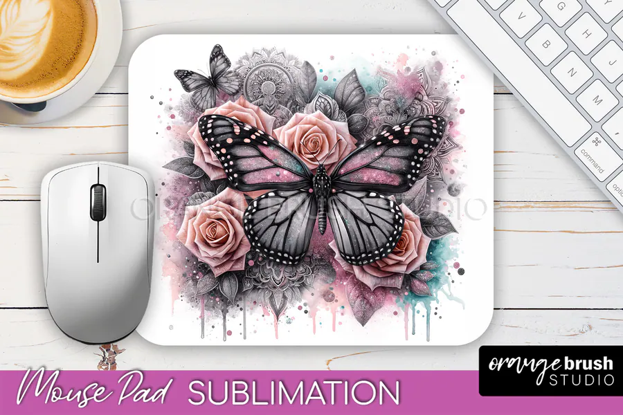 Butterfly Garden Mouse Pad 57 preview for floral mouse pad sublimation designs