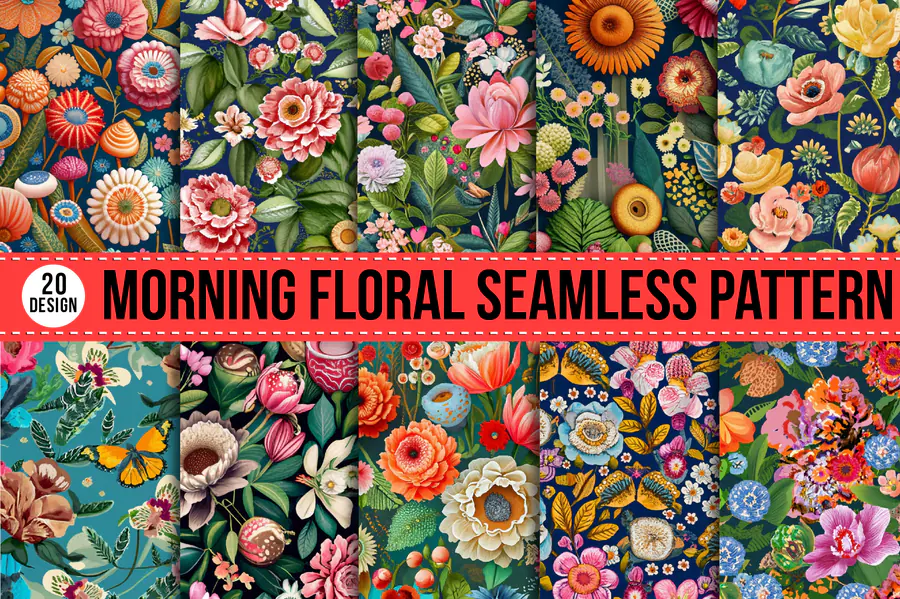 Morning floral seamless pattern bundle preview