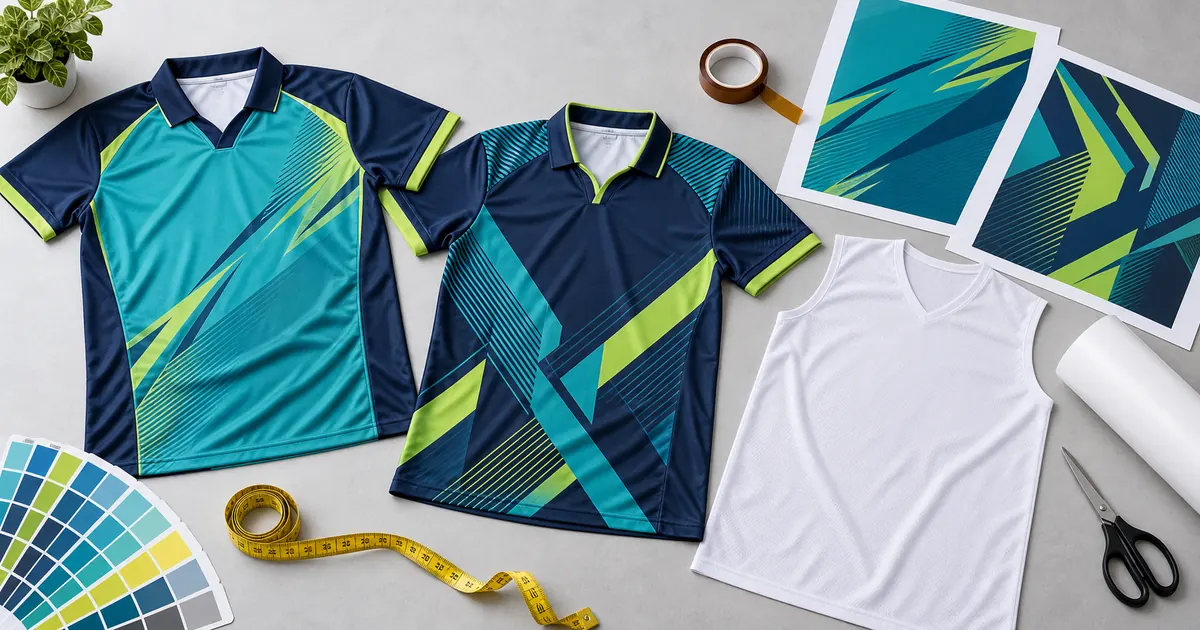 Modern full sublimation cricket jersey templates with transfer sheets and color swatches