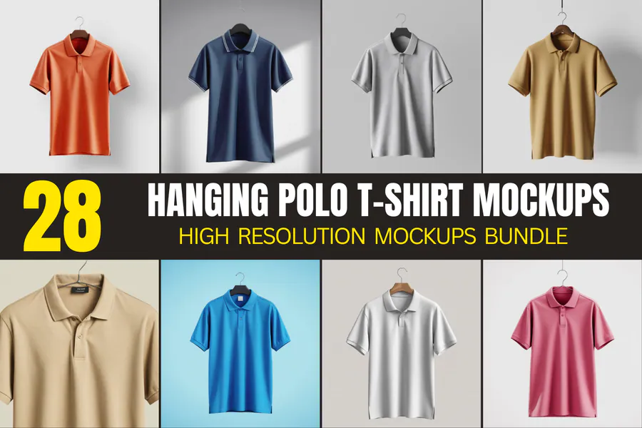 Hanging Polo T-Shirt Mockups Bundle preview for full sublimation polo shirt design
