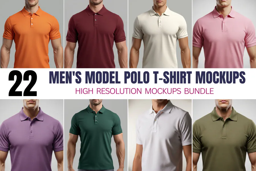 Men's Model Polo T-Shirt Mockups Bundle 2 preview for full sublimation polo shirt design