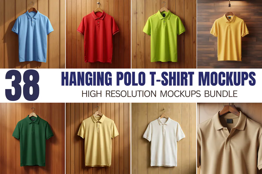 Hanging Polo T-Shirt Mockups Bundle 3 preview for full sublimation polo shirt design