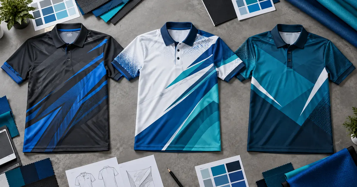 Full sublimation polo shirt designs with color cards and fabric swatches