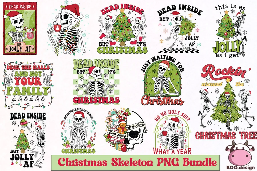 Christmas Skeleton Sublimation Bundle preview for funny Christmas crafts