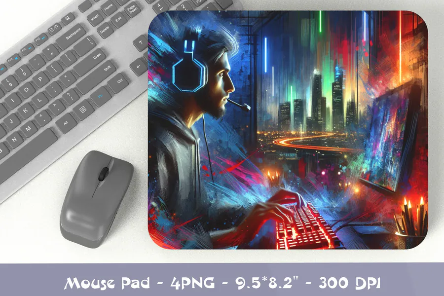 Neon City Gamer Mouse Pad preview for gaming mouse pad sublimation designs