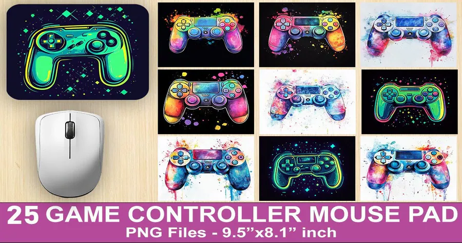 25-Design Game Controller Bundle 2 preview for gaming mouse pad sublimation designs