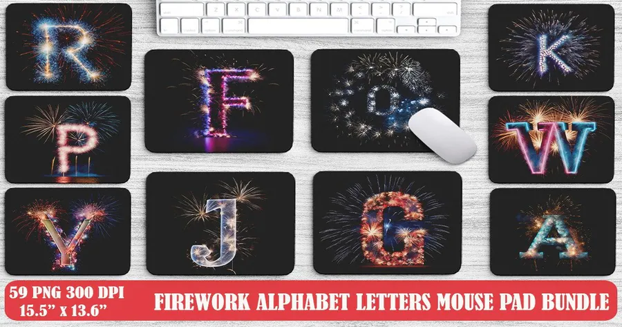 Firework Alphabet Letters Mouse Pad Bundle preview for mouse pad sublimation designs