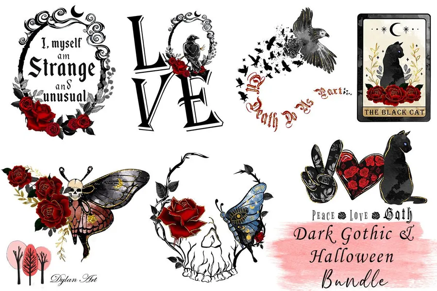 Dark Gothic and Halloween Bundle preview for gothic sublimation crafts