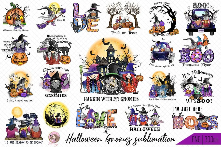 Halloween Gnomes Sublimation Bundle preview for Halloween gnome sublimation PNG