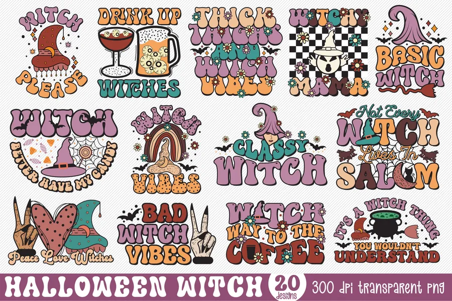 Halloween Witch Sublimation Bundle preview for witch-themed sublimation PNG