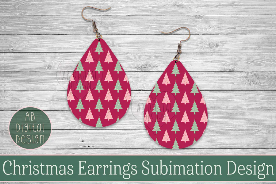 Pink Christmas Earring PNG preview for Christmas sublimation earring designs