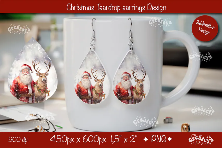 Christmas Teardrop Earrings Santa preview for Christmas sublimation earring designs