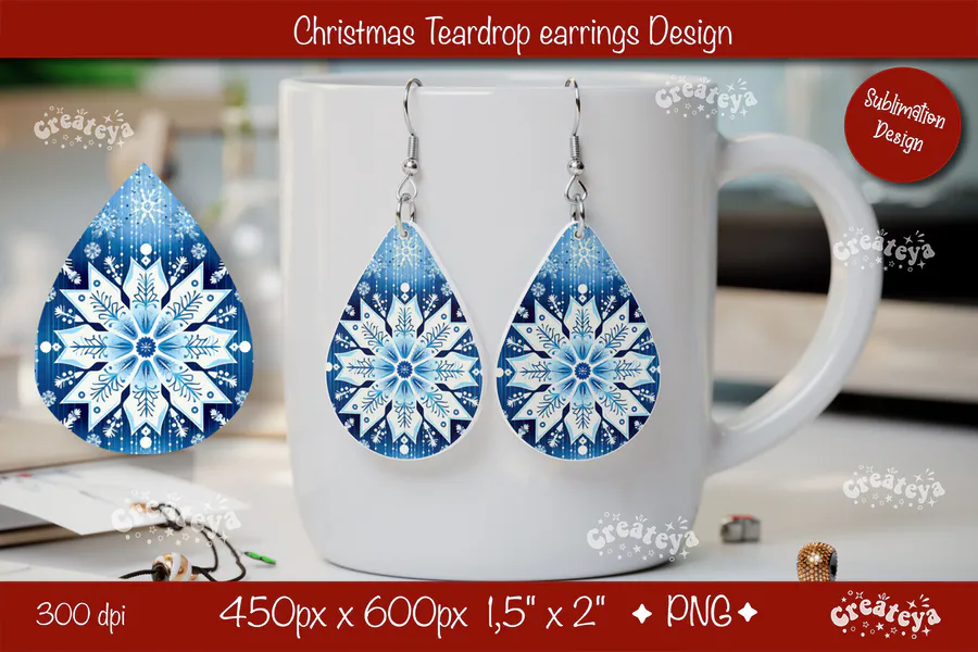 3D Christmas Teardrop Earrings preview for Christmas sublimation earring designs