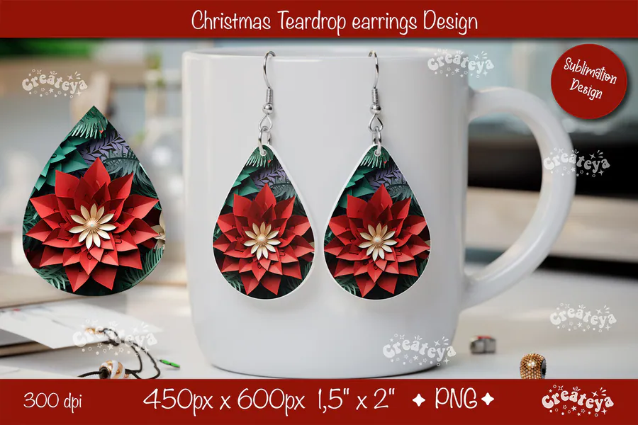 Christmas 3D Teardrop Earrings preview for Christmas sublimation earring designs