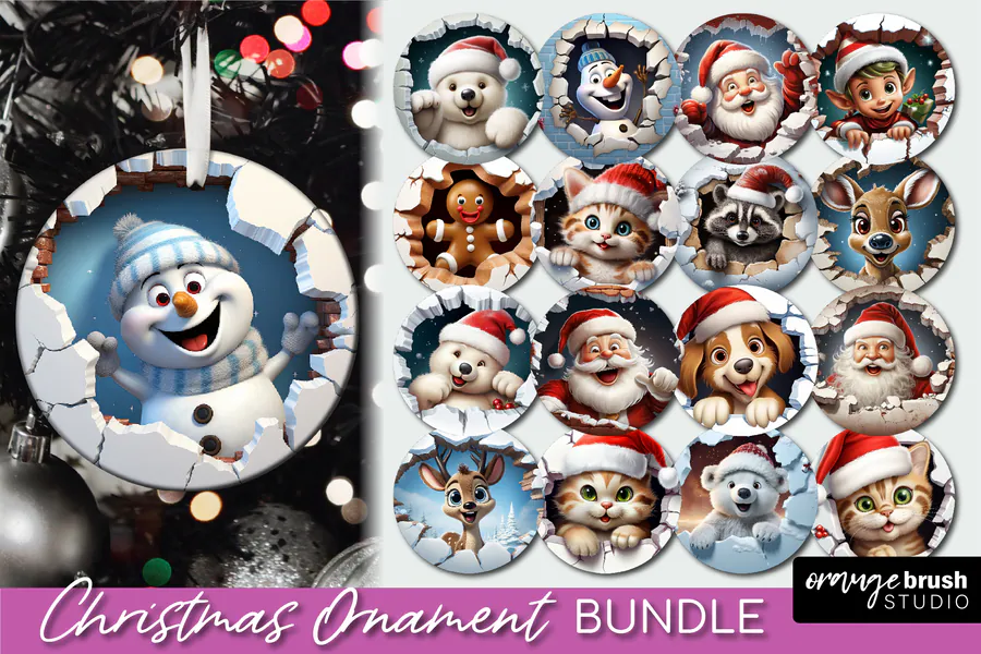 3D Christmas Ornament Sublimation Bundle preview for holiday sublimation ornament ideas