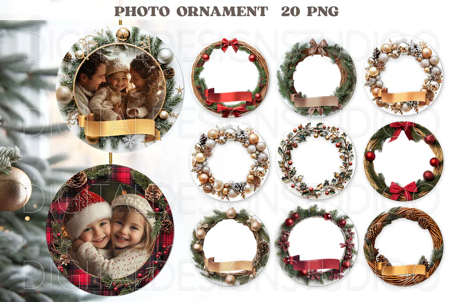 Christmas Photo Ornament PNG preview for holiday sublimation ornament ideas