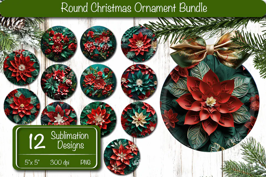 3D Christmas Ornament Bundle Sublimation preview for holiday sublimation ornament ideas